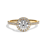 Bague solitaire halo diamant rond platine - Amoureuse pavée