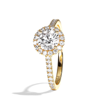 Bague solitaire halo diamant rond platine - Amoureuse pavée