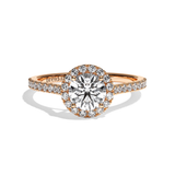 Bague solitaire halo diamant rond platine - Amoureuse pavée