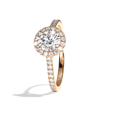 Bague solitaire halo diamant rond platine - Amoureuse pavée