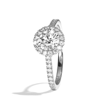 Bague solitaire halo diamant rond platine - Amoureuse pavée