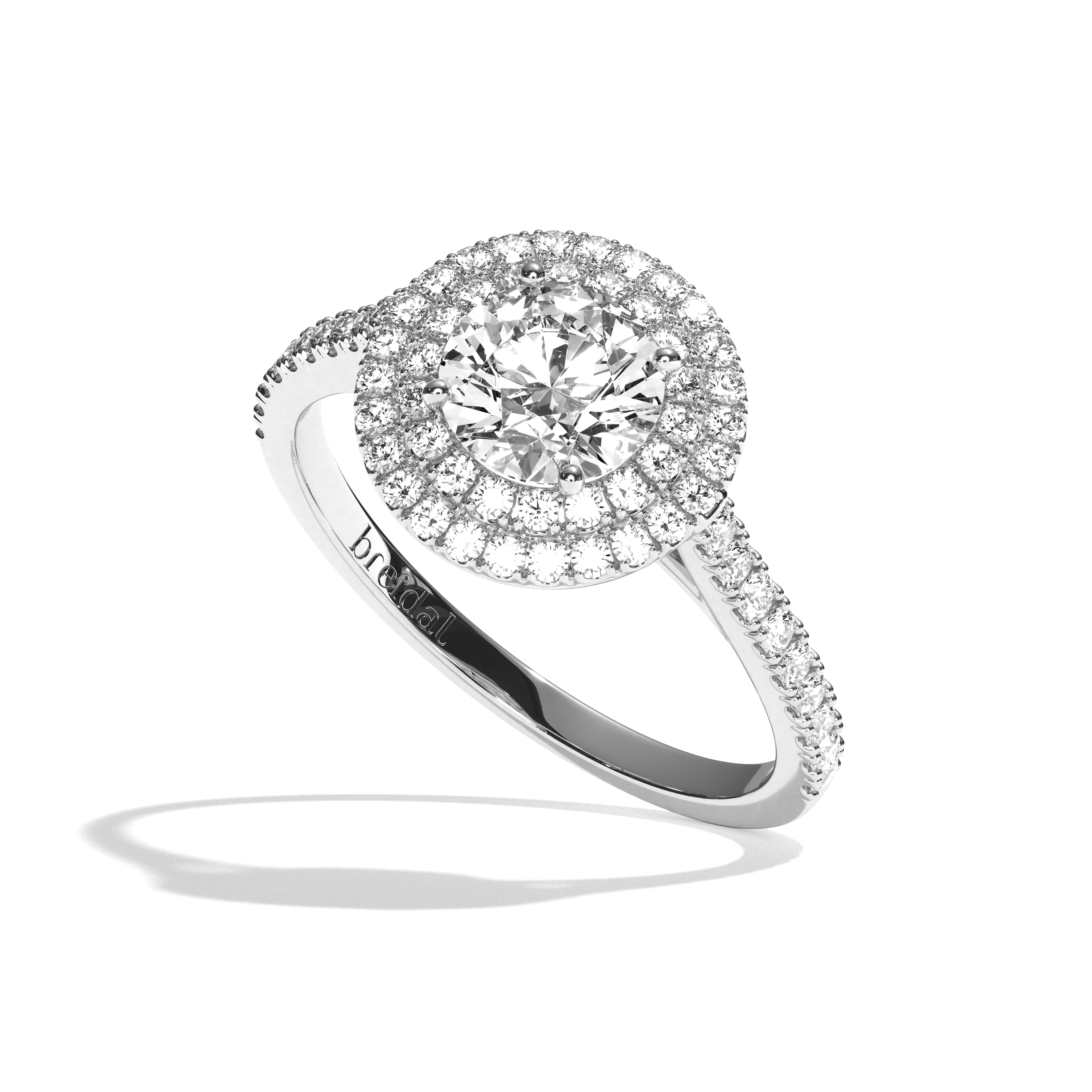 Bague solitaire halo diamant rond or blanc - Eblouissante