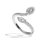 Bague toi et moi diamant poire / navette or blanc - Digne halo pavée