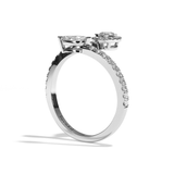 Bague toi et moi diamant poire / navette or blanc - Digne halo pavée