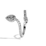 Bague toi et moi diamant poire / navette or blanc - Digne halo pavée