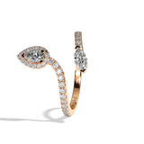 Bague Toi et Moi Diamant Poire / Navette - Digne Entourée Pavée