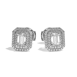 Puces Diamant Taille Emeraude - Double Entourage - La Pétillante