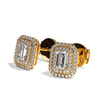 Puces Diamant Taille Emeraude - Double Entourage - La Pétillante