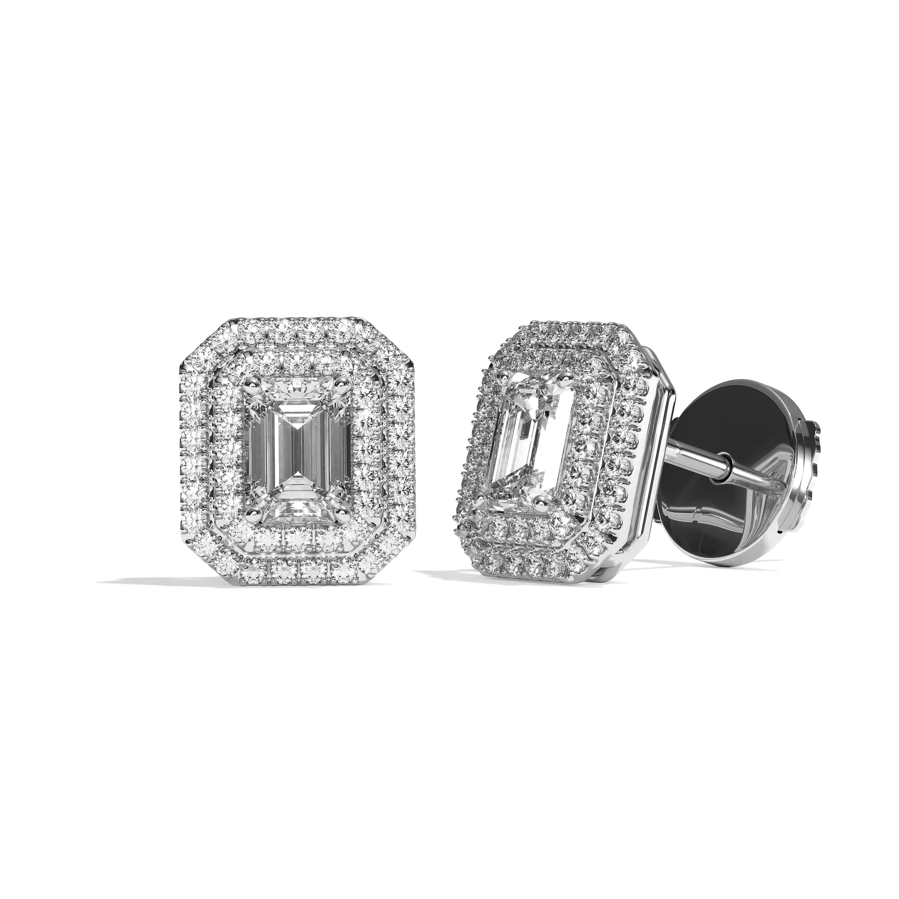 Puces Diamant Taille Emeraude - Double Entourage - La Pétillante