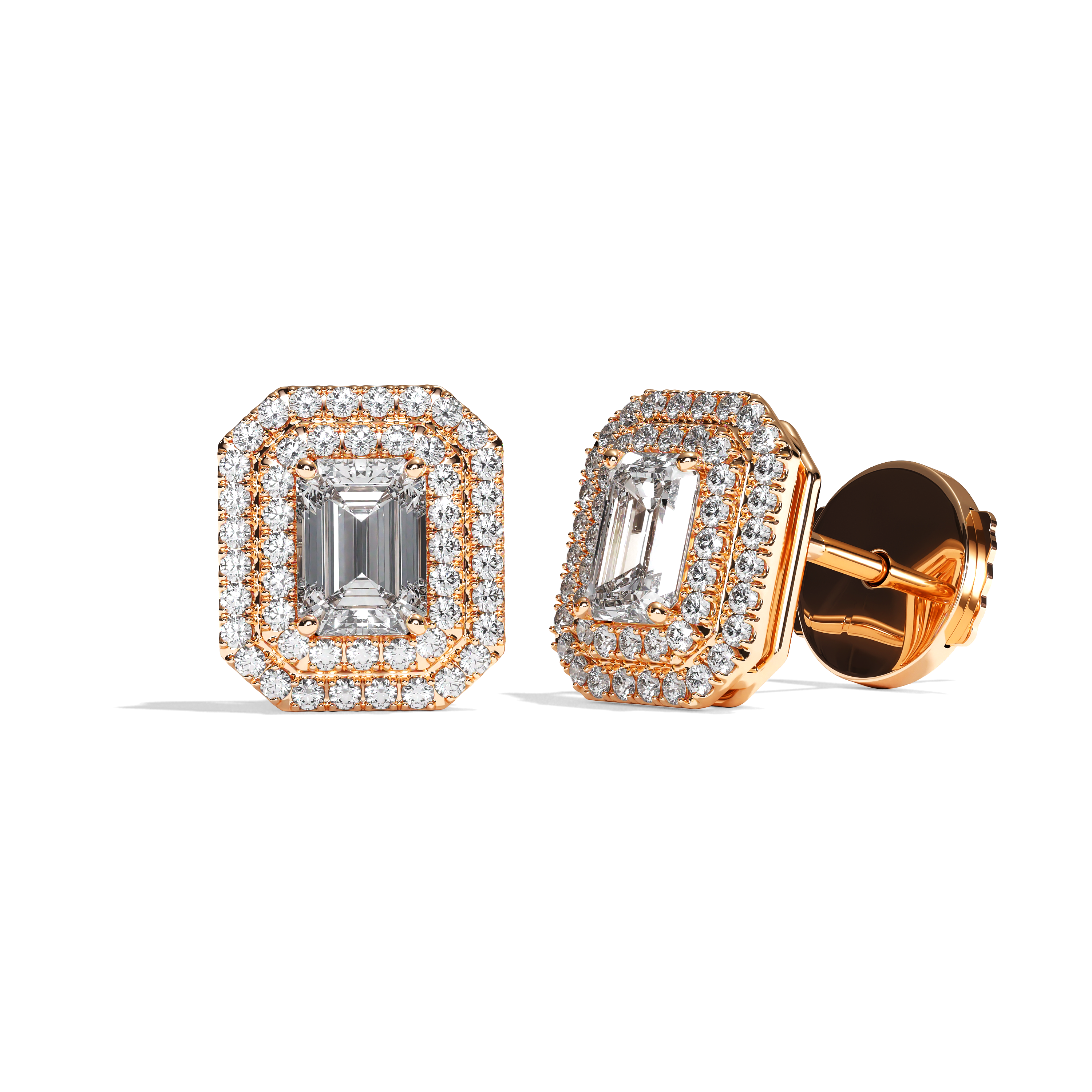 Puces Diamant Taille Emeraude - Double Entourage - La Pétillante