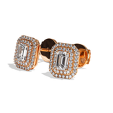 Puces Diamant Taille Emeraude - Double Entourage - La Pétillante